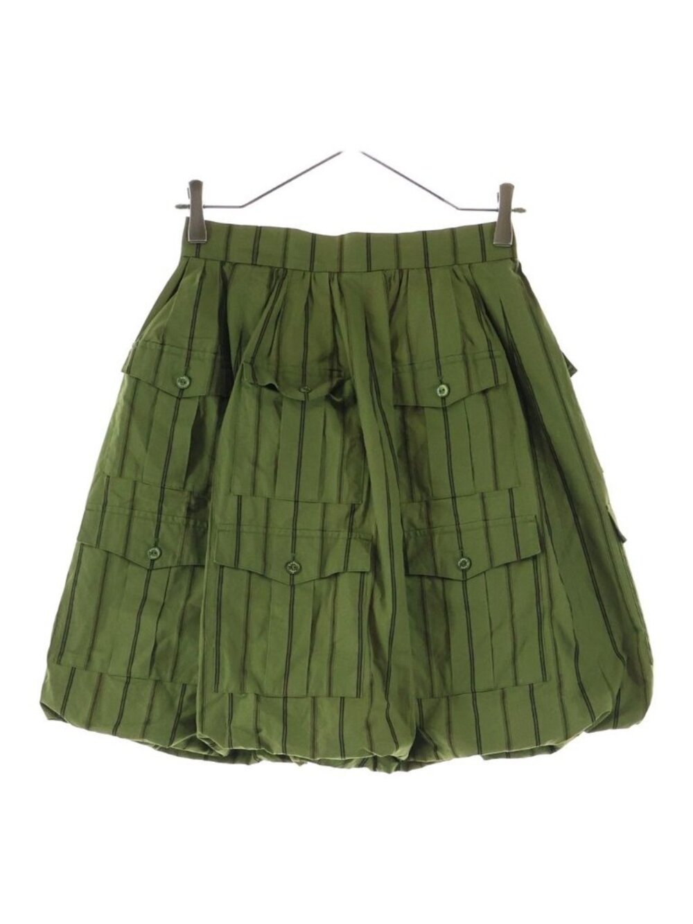 Chanel Stripe Skirt Silk Khaki